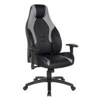 OSP Home Furnishings CMD25-GRY Commander Gaming Chair in Black Faux Leather and Grey Accents